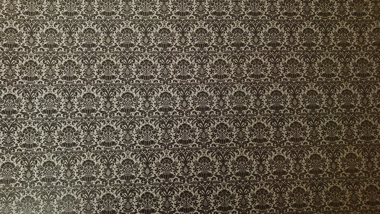 Dollhouse Wallpaper Damask Black on Gray Victorian 1:12 Itsy Bitsy Miniatures