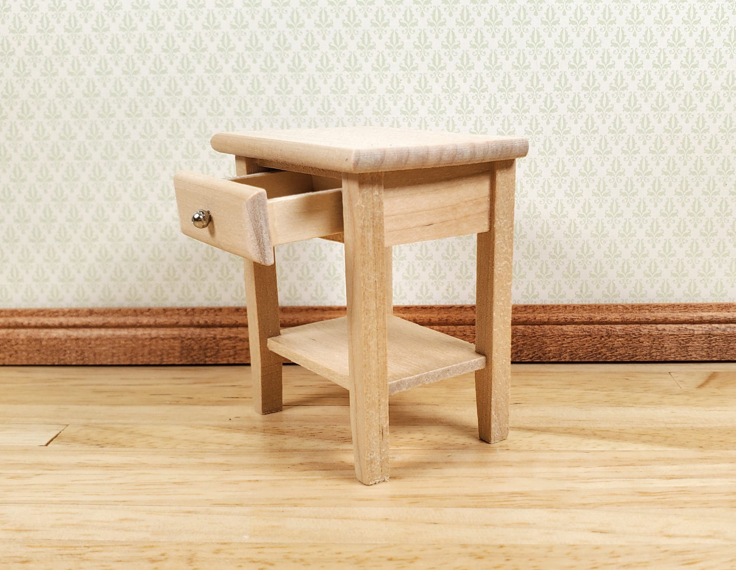 Dollhouse Side Table Night Stand with Drawer Wood 1:12 Scale Furniture Unpainted