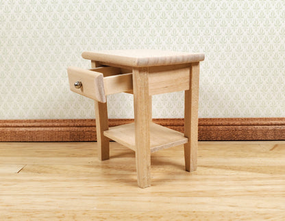 Dollhouse Side Table Night Stand with Drawer Wood 1:12 Scale Furniture Unpainted