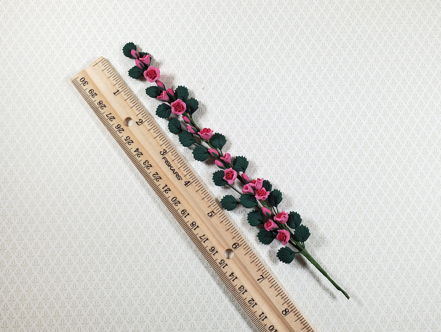 Dollhouse Climbing Roses with Leaves Pink Bendable 7" Clay Miniature Flowers Garden