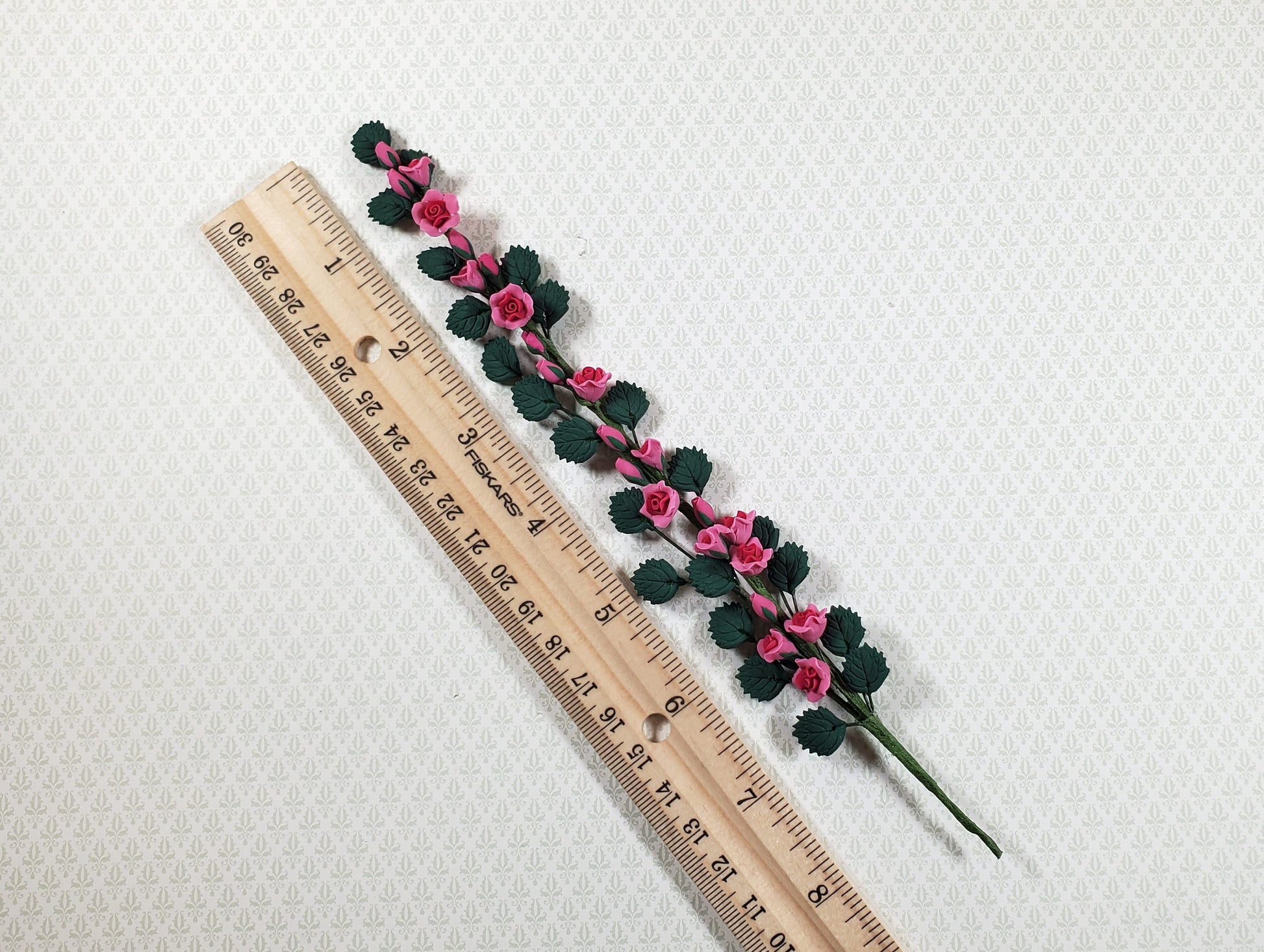 Dollhouse Climbing Roses with Leaves Pink Bendable 7" Clay Miniature Flowers Garden