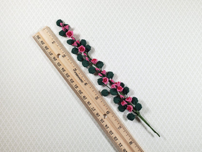 Dollhouse Climbing Roses with Leaves Pink Bendable 7" Clay Miniature Flowers Garden