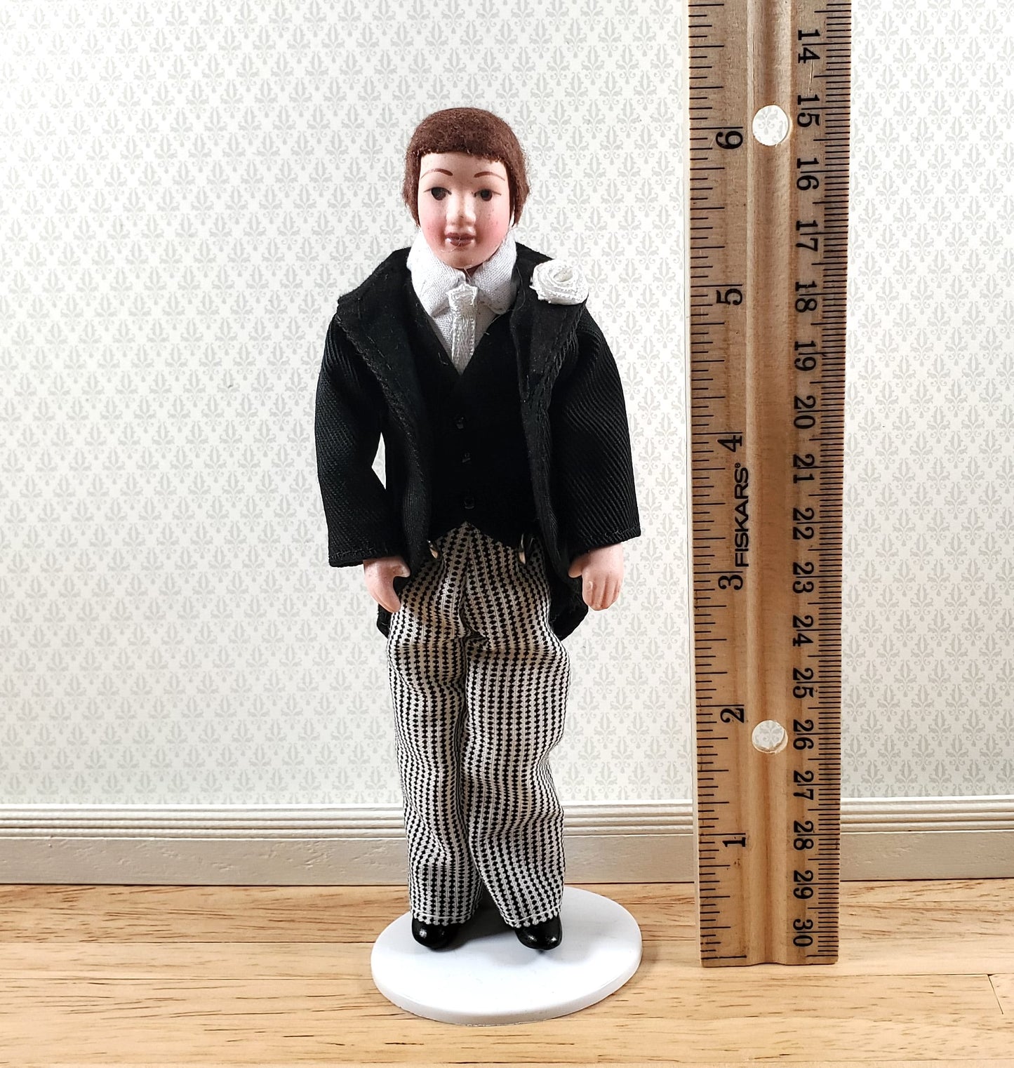 Dollhouse Man Groom in Suit Tux Doll Porcelain Dad Father 1:12 Scale Miniature