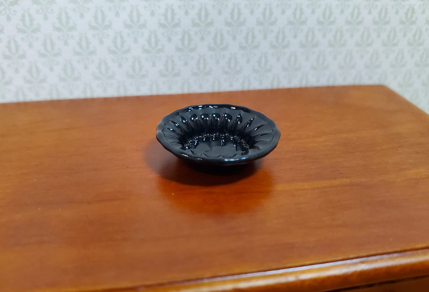 Dollhouse Black Decorative Bowl Painted Glass 1:12 Scale Miniature