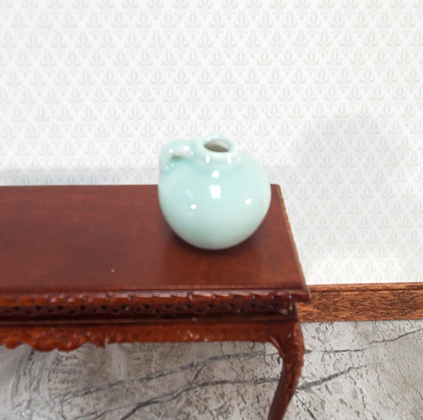 Dollhouse Jug with Handle Sea Green Ceramic Crock 1" 1:12 Scale Miniature Accessory