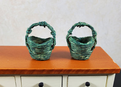 Dollhouse Baskets Set of 2 Dark Green 1:12 Scale Dollhouse Miniatures