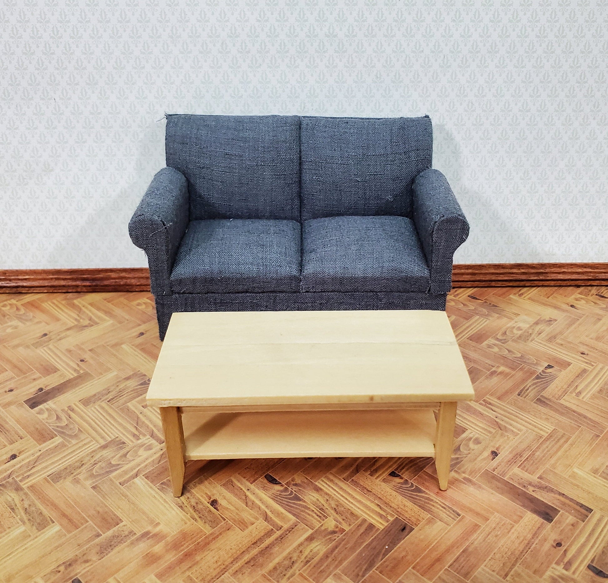 Dollhouse Modern Coffee Table with Shelf Light Oak Wood 1:12 Scale Miniature Furniture