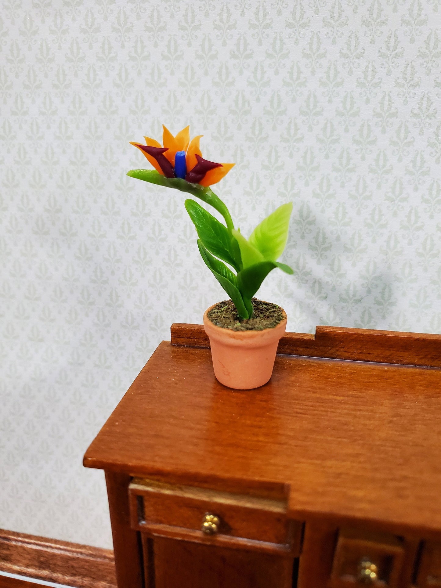 Dollhouse Potted Plant Bird of Paradise Flowers Houseplant 1:12 Scale Miniature