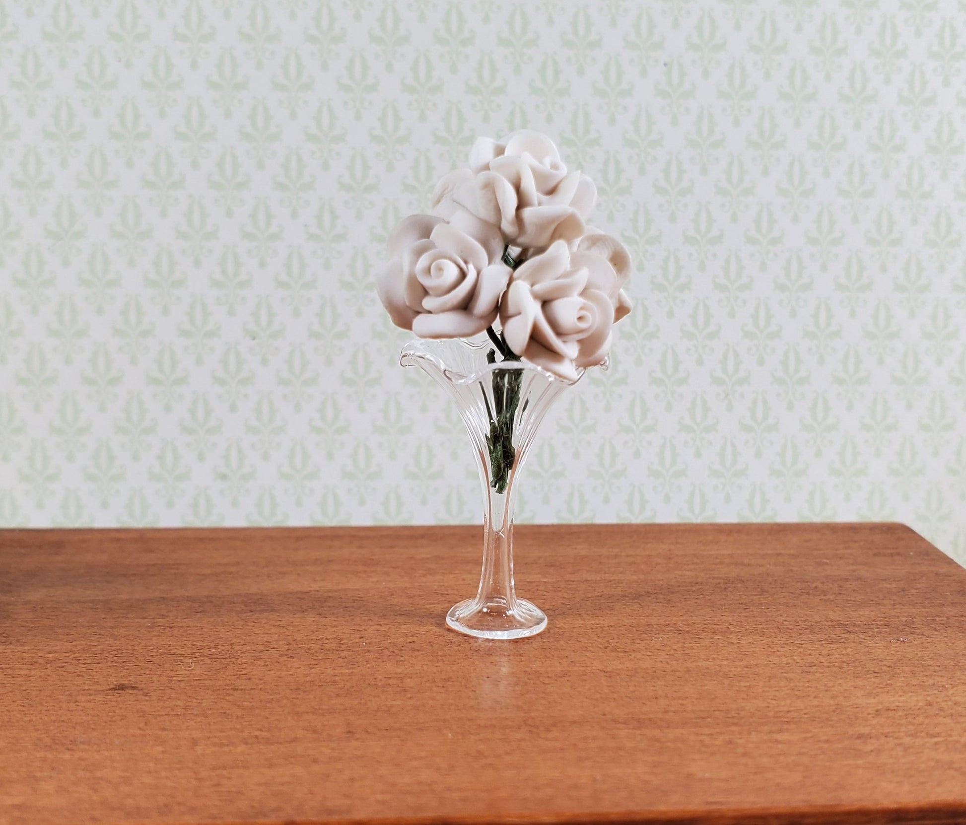 Dollhouse Clear Glass Floral Vase Tall Slim 1:12 Scale Miniature Decoration
