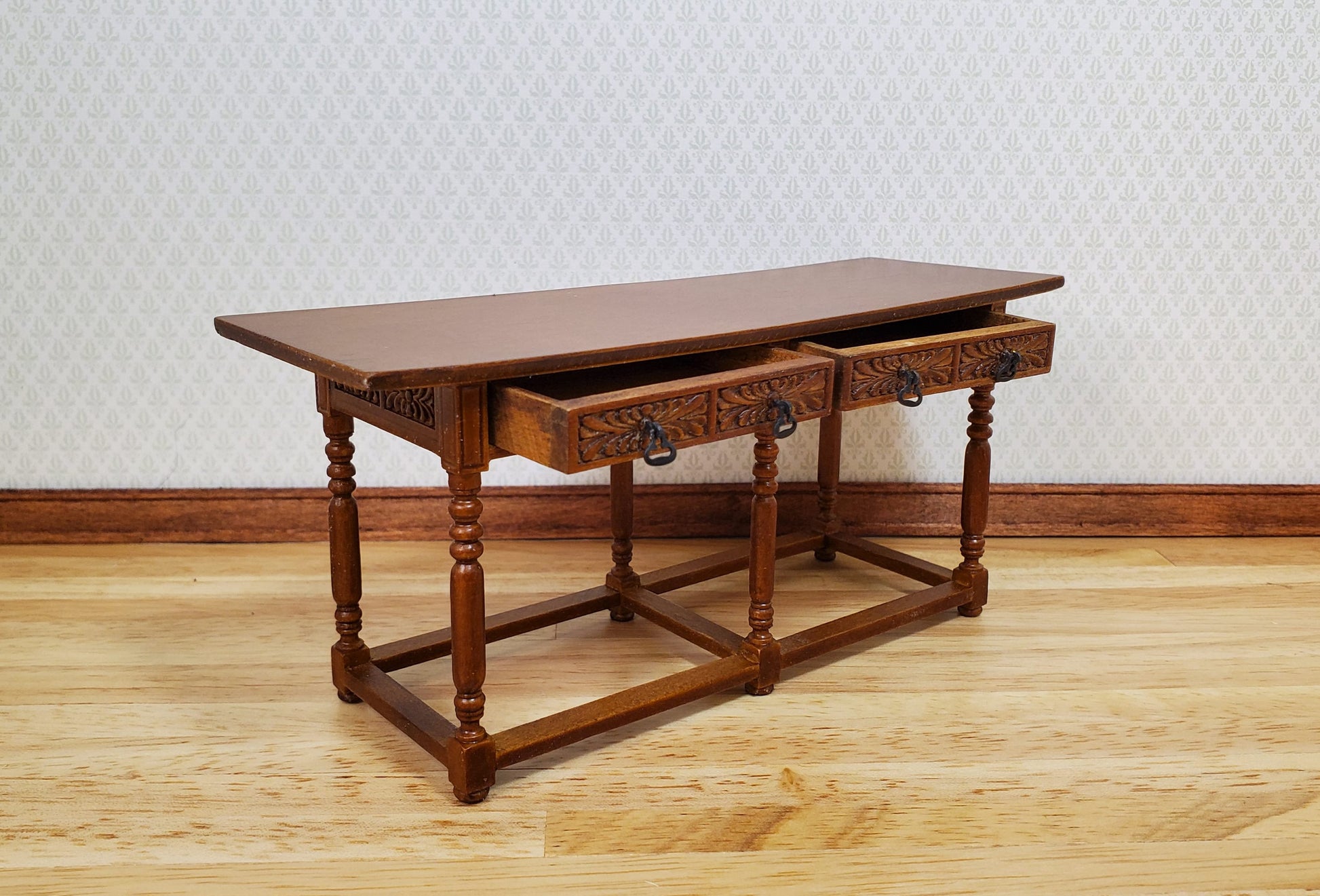 JBM Dollhouse Refectory Table Spanish Style 2 Drawers Style 1:12 Scale Furniture