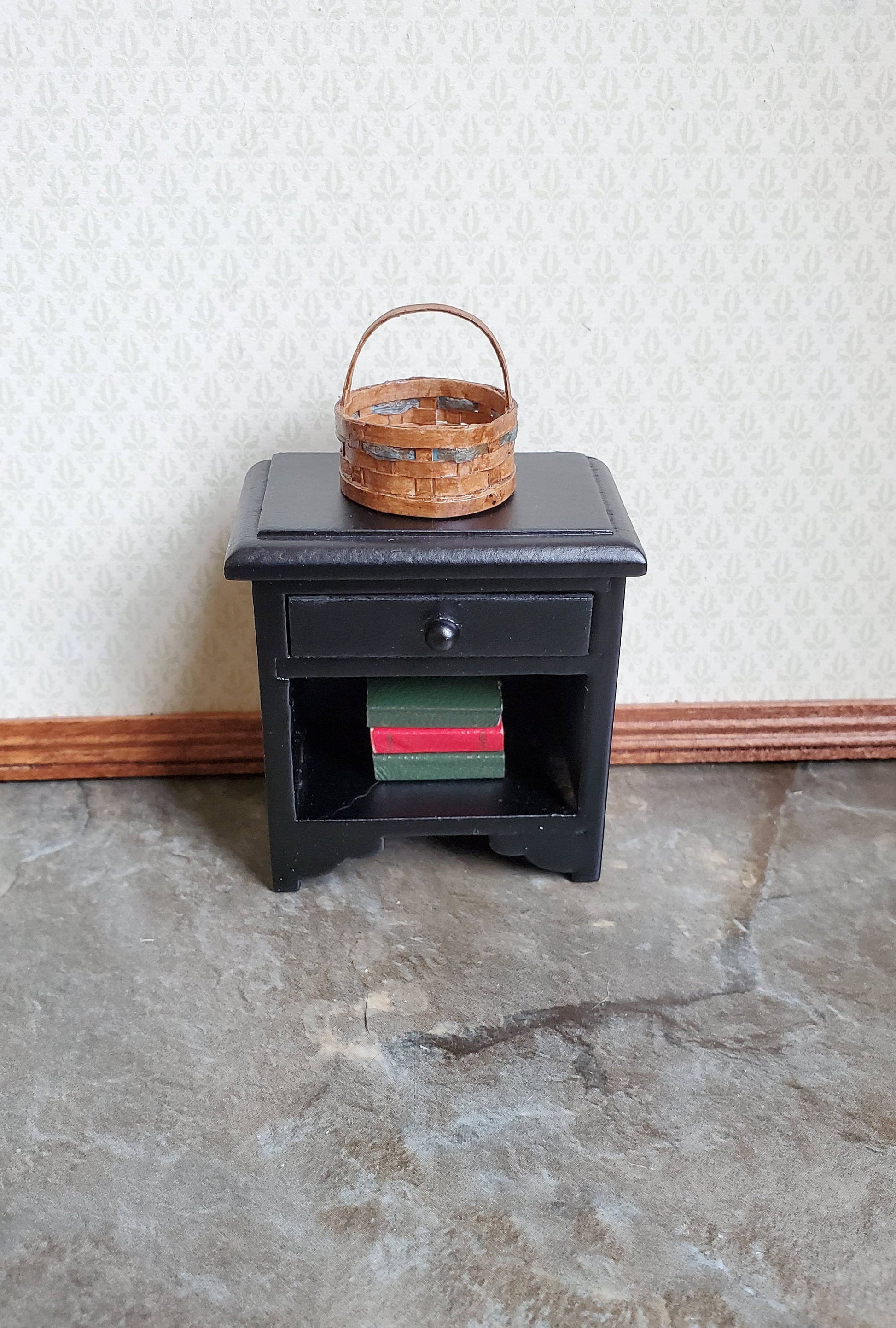 Dollhouse Miniature Nightstand Side Table Black w/ Drawer 1:12 Scale Furniture