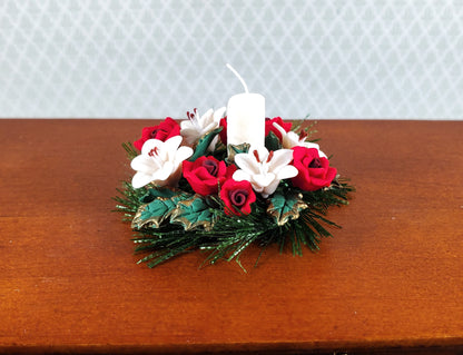 Dollhouse Red Roses & White Lilies Centerpiece with Candle 1:12 Scale Miniature