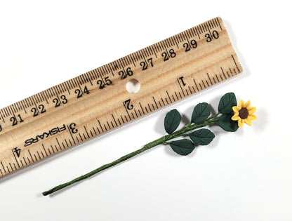 Dollhouse Yellow Sunflower Single Tall Stem with Foliage 1:12 Scale Miniature