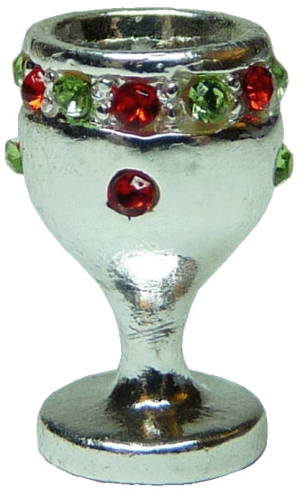 Dollhouse Silver Chalice Goblet with Rubies & Emeralds 1:12 Scale Miniature