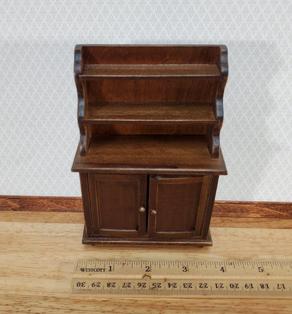Dollhouse Tall Hutch Cabinet with Shelves Dark Walnut Finish 1:12 Scale Furniture
