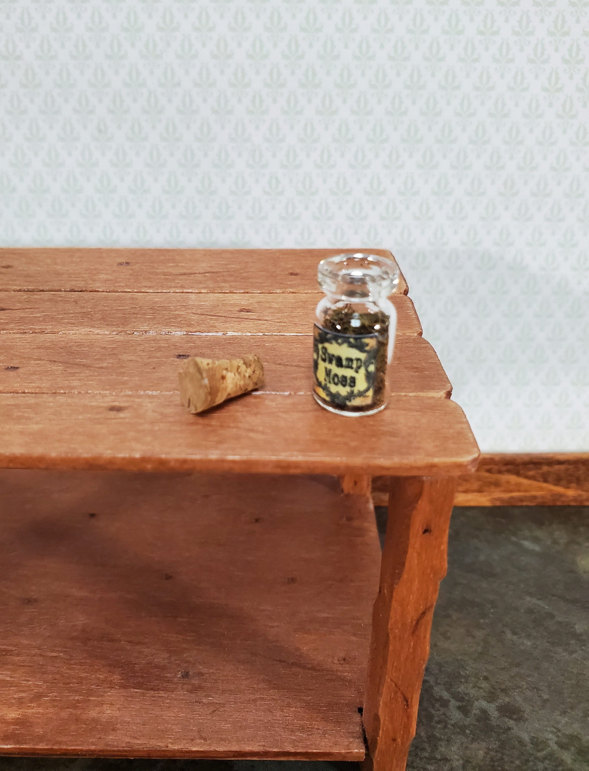 Dollhouse Spell Ingredient Swamp Moss in Glass Jar with Cork 1:12 Scale