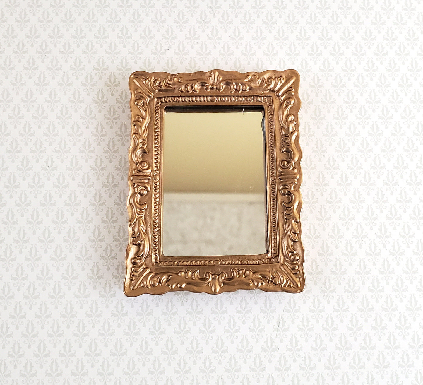 Dollhouse Miniature Mirror with Fancy Gold Frame 1:12 Scale 2 5/8" x 2"