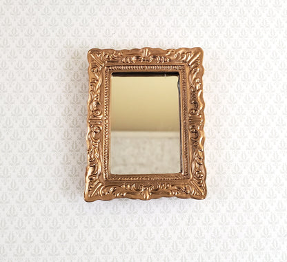 Dollhouse Miniature Mirror with Fancy Gold Frame 1:12 Scale 2 5/8" x 2"