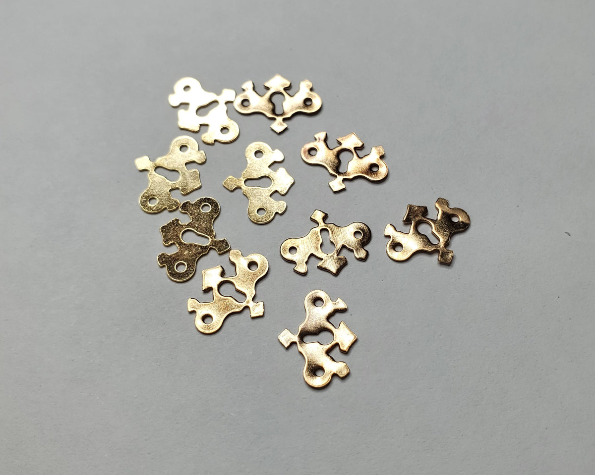 Dollhouse Miniature Key Plate x10 Gold Plated Brass 1:12 Scale Chippendale Style