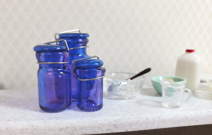 Dollhouse Round Glass Canning Jars Blue/Purple Set of 3 1:12 Scale Miniature