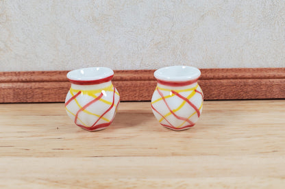 Dollhouse Modern Ceramic Vase Yellow & Rust Striped 1:12 Scale Miniature