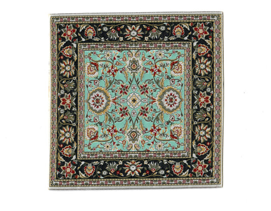 Dollhouse Fabric Rug Square Black Teal Green 1:12 Scale Miniature Carpet