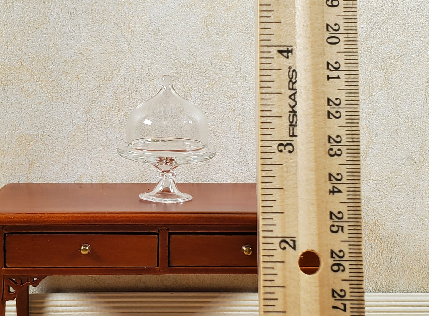 Dollhouse Small Domed Clear Glass Dessert Plate Pedestal 1:12 Scale Miniature