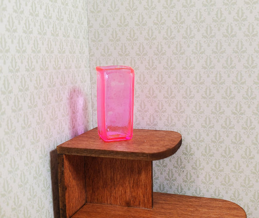 Dollhouse Bright Pink Glass Square Modern Vase 1:12 Scale Miniature Decoration