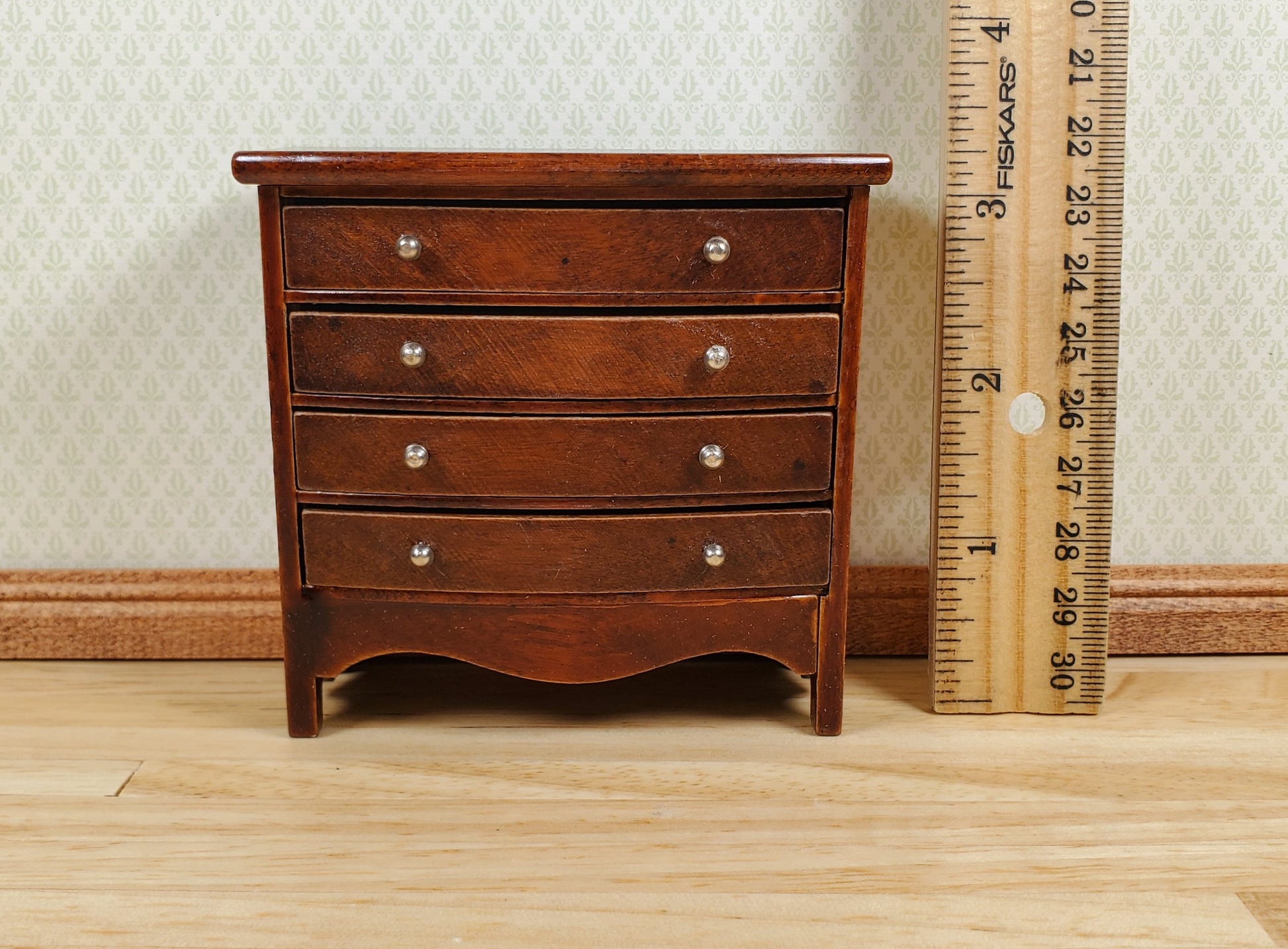 Dollhouse Dresser 4 Drawer Wood Walnut Finish 1:12 Scale Miniature Furniture