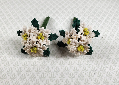 Dollhouse White Poinsettias with Leaves 2 Bunches 1:12 Scale Christmas Flowers