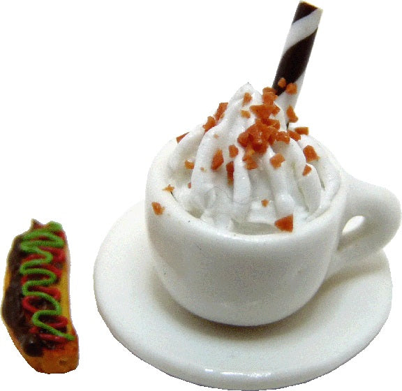 Dollhouse Cappuccino with Christmas Biscotti on a Saucer 1:12 Scale Miniature