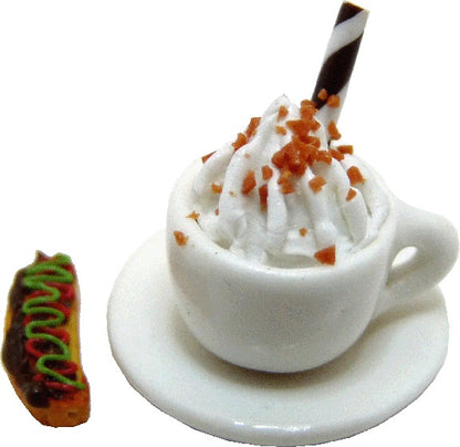 Dollhouse Cappuccino with Christmas Biscotti on a Saucer 1:12 Scale Miniature