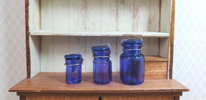 Dollhouse Round Glass Canning Jars Blue/Purple Set of 3 1:12 Scale Miniature