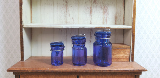 Dollhouse Round Glass Canning Jars Blue/Purple Set of 3 1:12 Scale Miniature