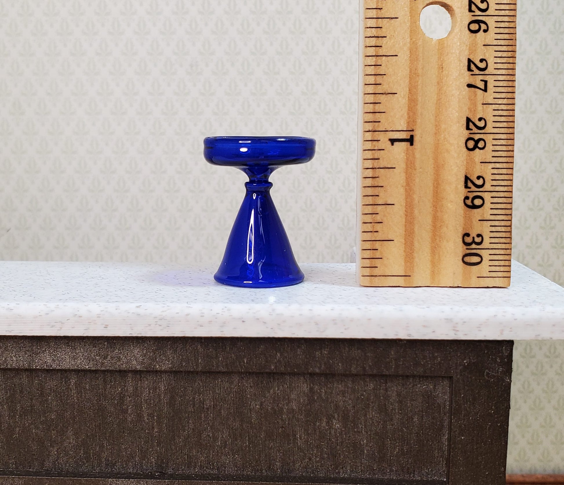 Dollhouse Cobalt Blue Glass Pedestal Plate Stand 1:12 Scale Miniature