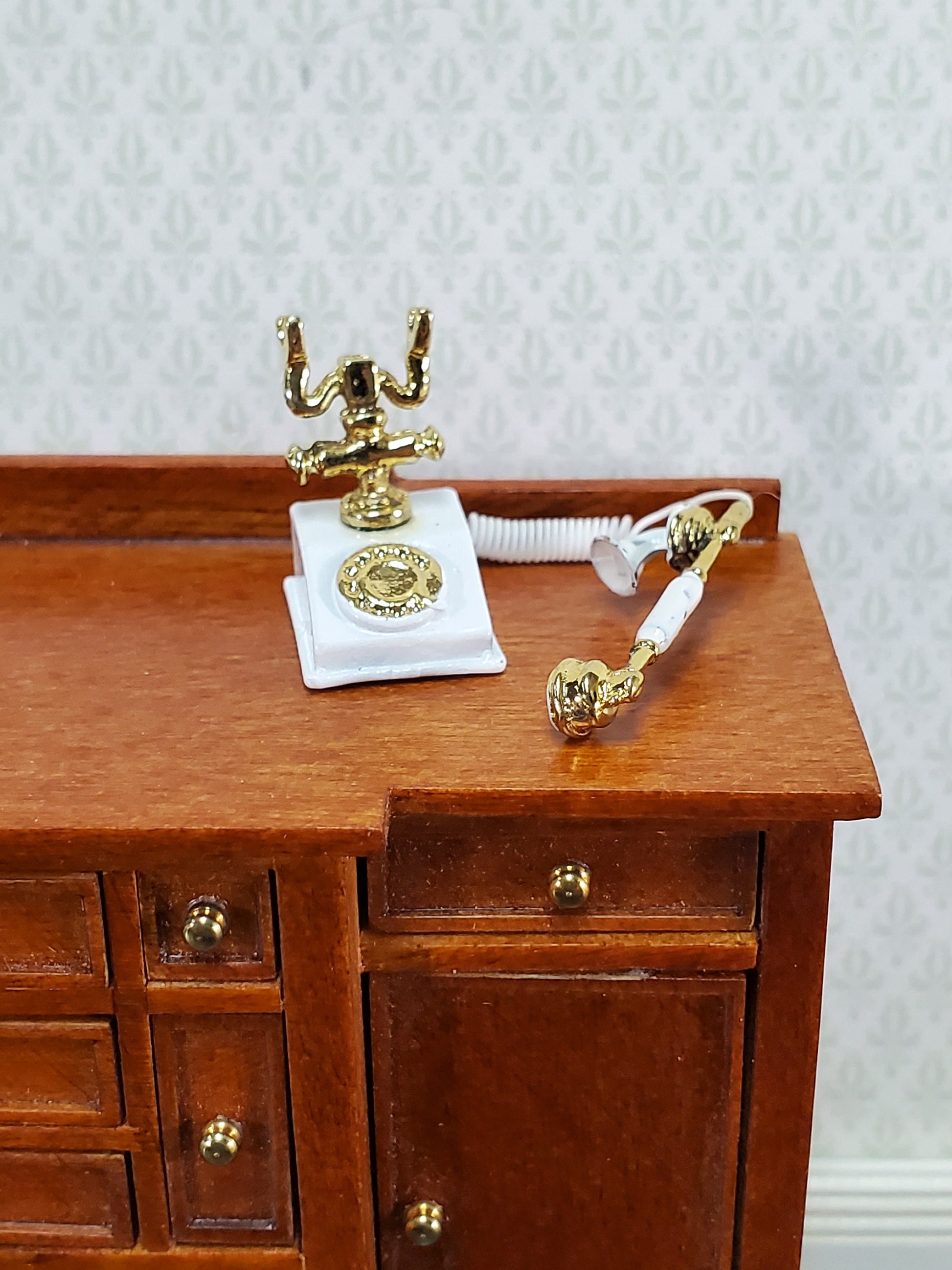 Dollhouse Telephone Vintage Style 1890s - 1920s White 1:12 Scale Miniature Phone