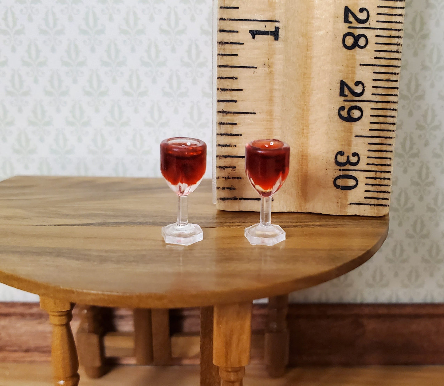 Dollhouse HALF SCALE Filled Red Wine Glasses x2 plastic 1:24 Miniature