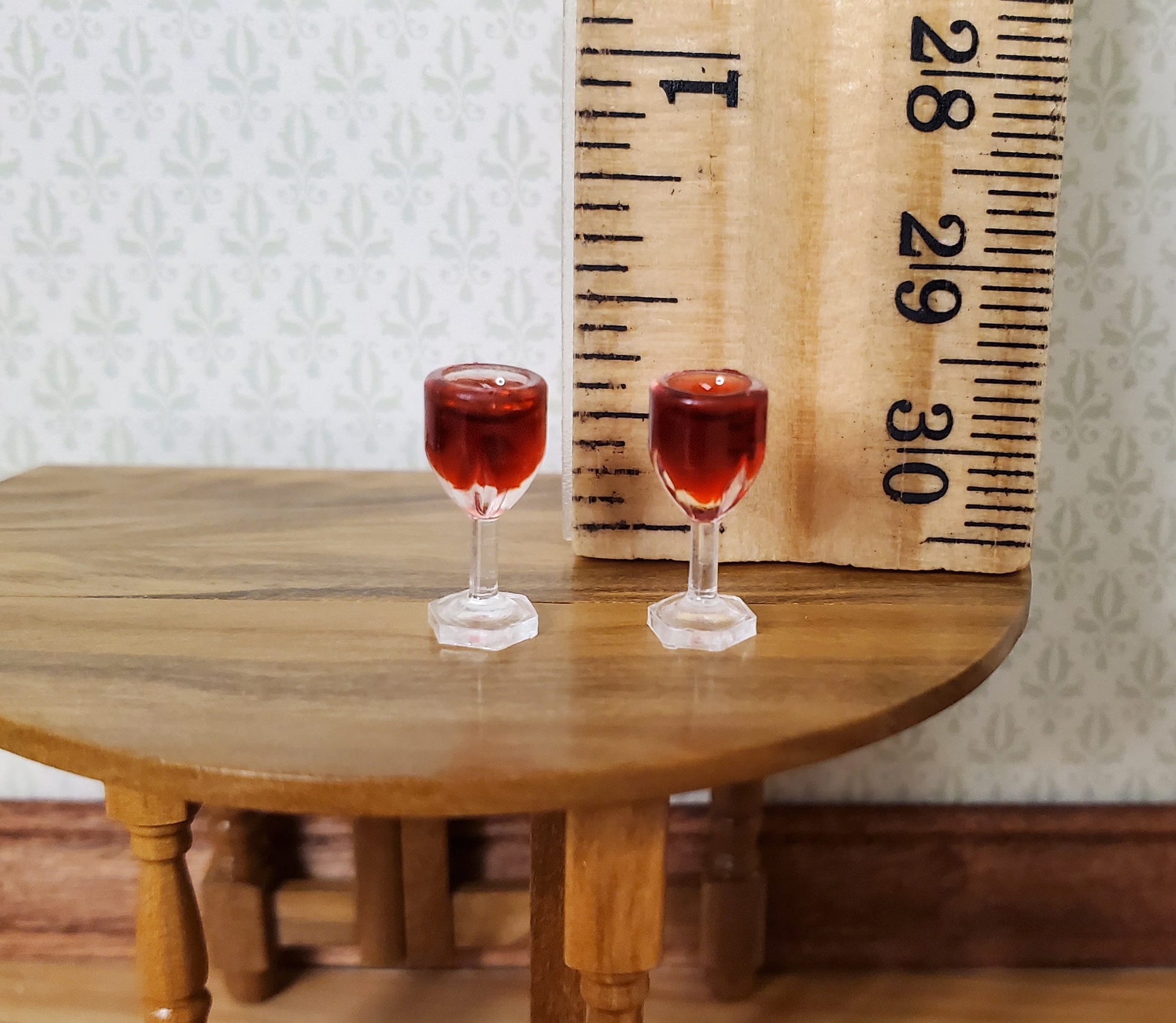 Dollhouse HALF SCALE Filled Red Wine Glasses x2 plastic 1:24 Miniature