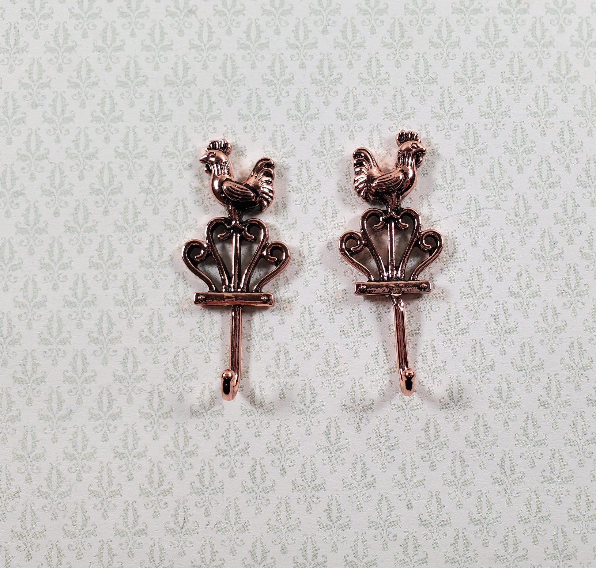 Dollhouse Rooster Wall Hooks Hangers for Towels 1:12 Scale Miniature Metal