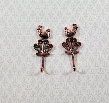 Dollhouse Rooster Wall Hooks Hangers for Towels 1:12 Scale Miniature Metal