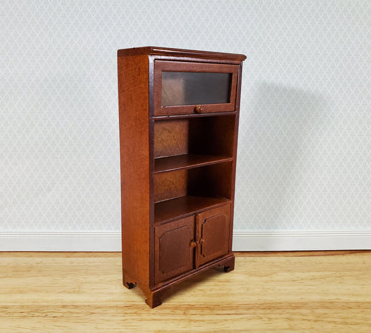 Dollhouse Bookcase Lift Up Door Walnut Finish 1:12 Scale Miniature Furniture Bookshelf