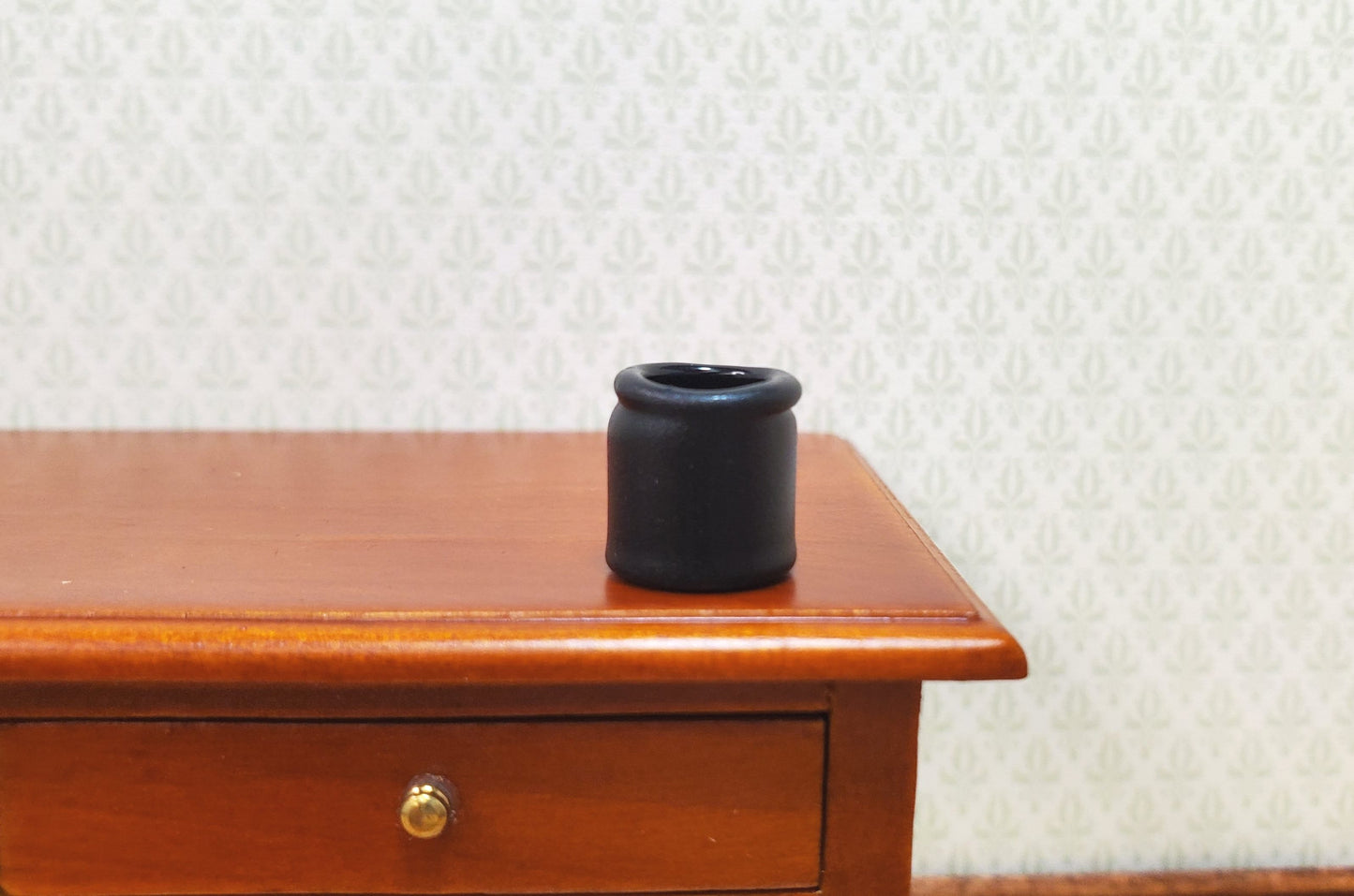 Dollhouse Small Black Jar or Vase Painted Black 1:12 Scale Miniature