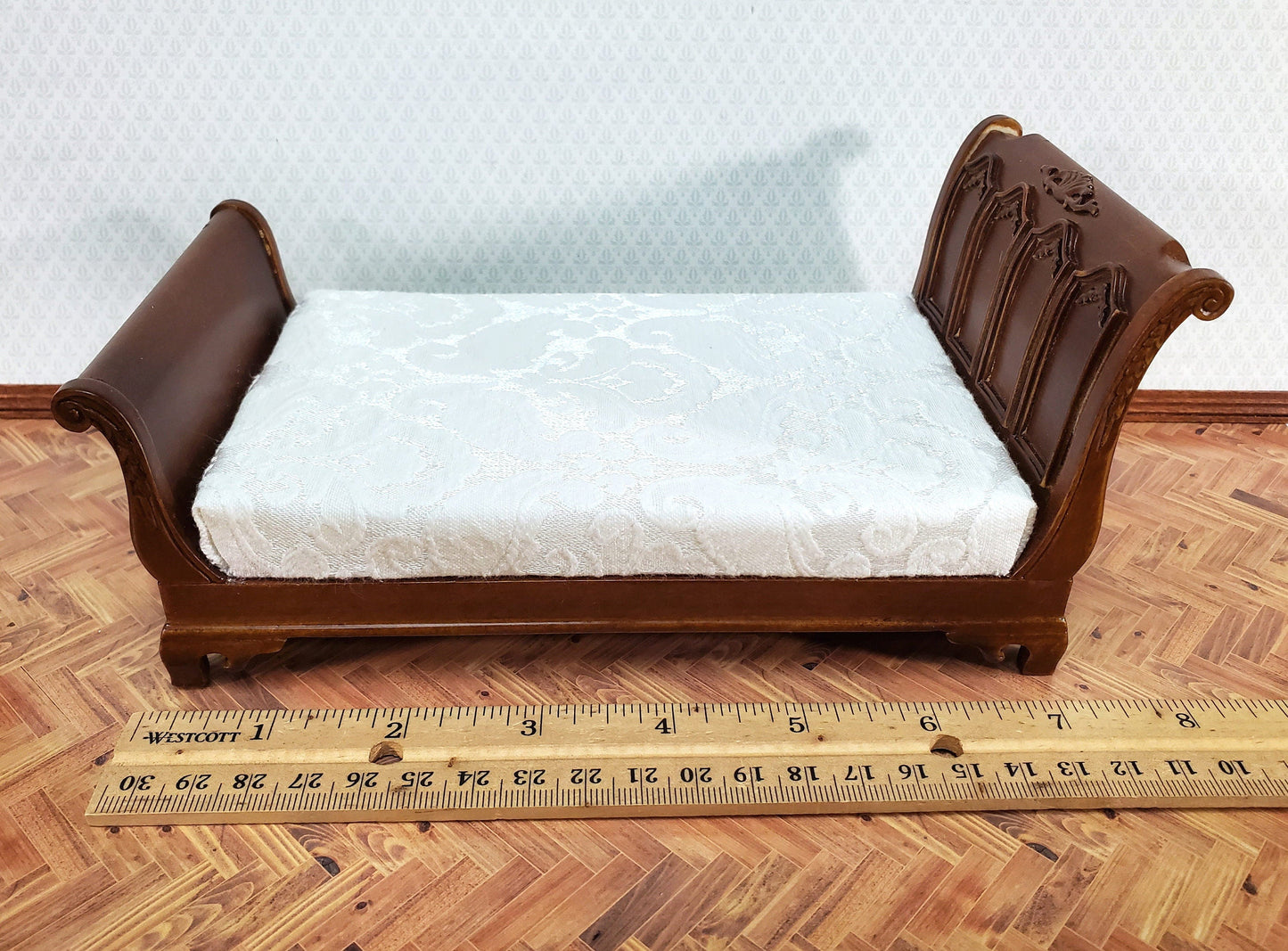 JBM Dollhouse Bed Large Victorian Style 1:12 Miniature Furniture Walnut Finish