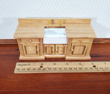 Dollhouse Kitchen Sink Cabinet 1:12 Scale Miniature Dentil Trim Furniture Light Oak