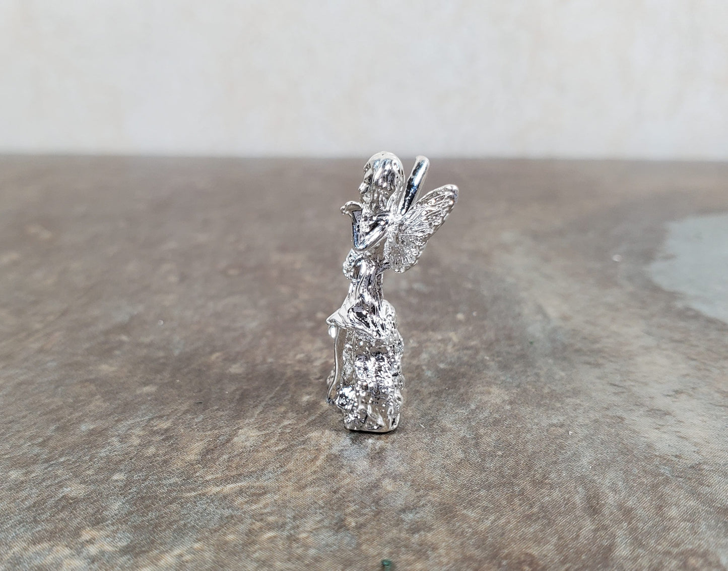Dollhouse Fairy Statue Metal Silver Finish 1:12 Scale Dollhouse Miniature Garden