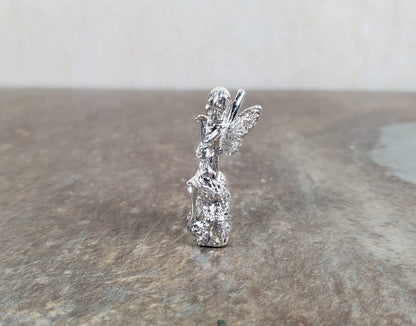 Dollhouse Fairy Statue Metal Silver Finish 1:12 Scale Dollhouse Miniature Garden
