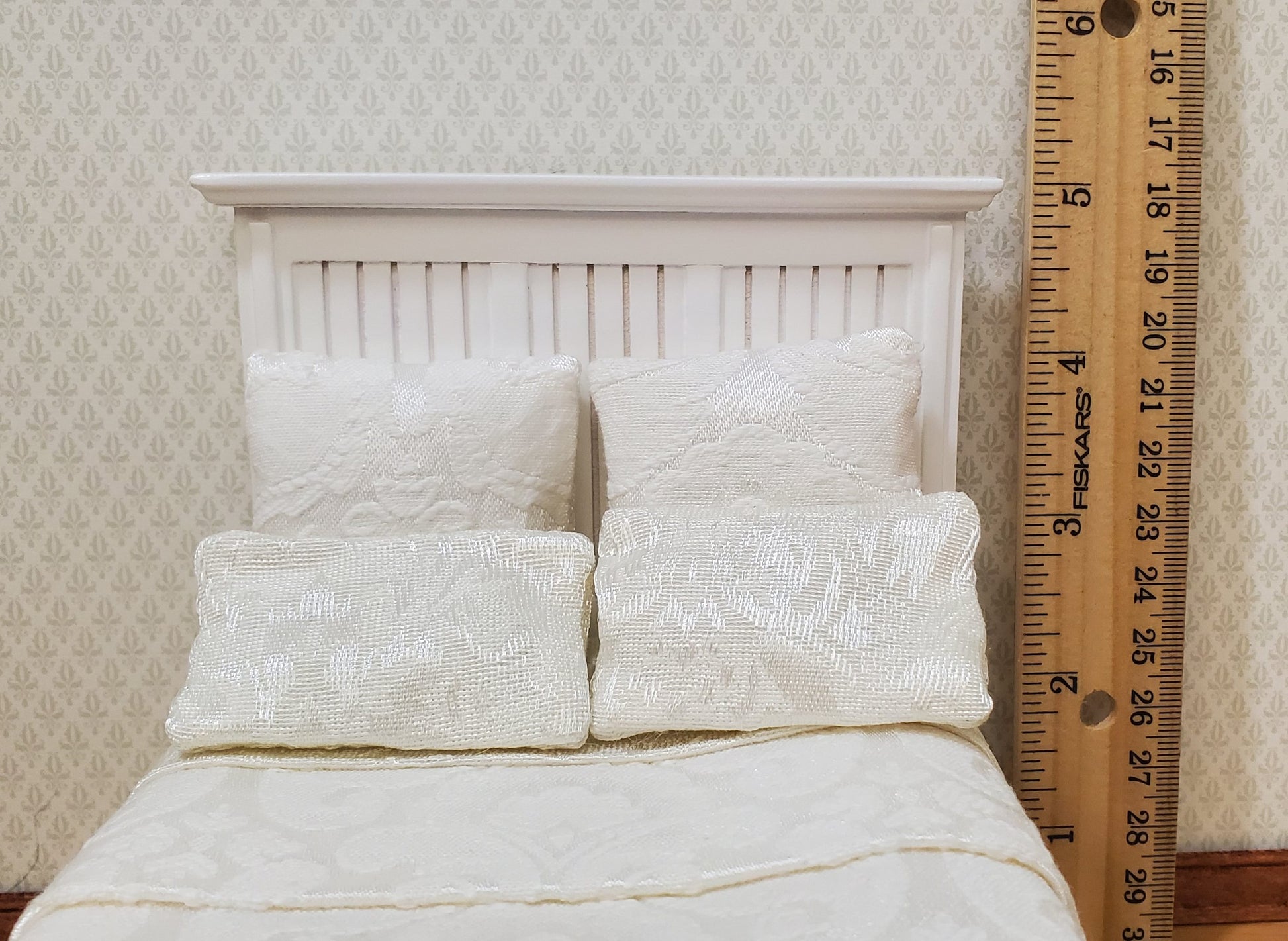 JBM Dollhouse Bed Farmhouse Country Style White 1:12 Miniature Furniture