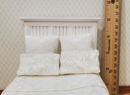 JBM Dollhouse Bed Farmhouse Country Style White 1:12 Miniature Furniture