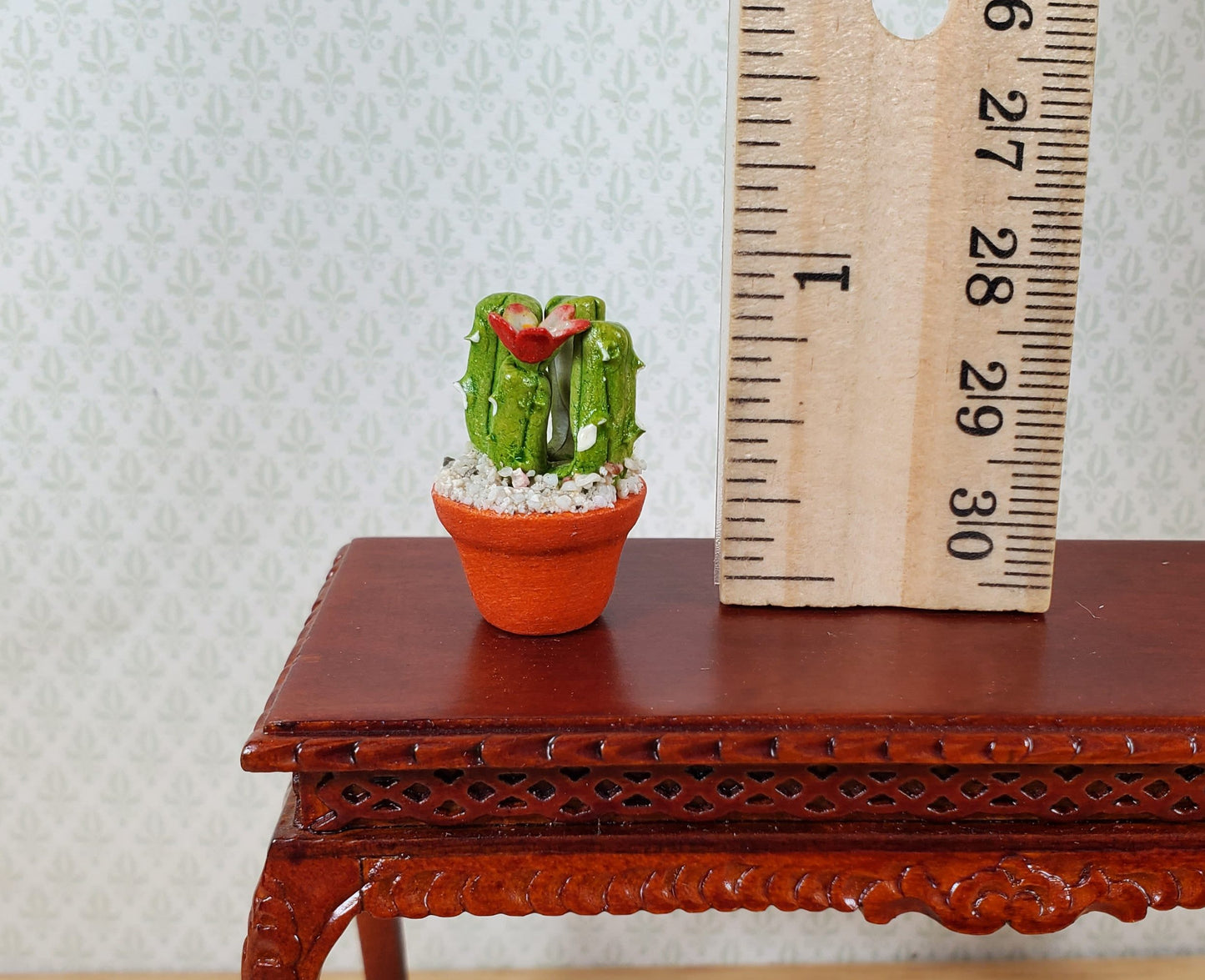 Dollhouse Flowering Cactus Plant in a Terra Cotta Planter 1:12 Scale Miniature