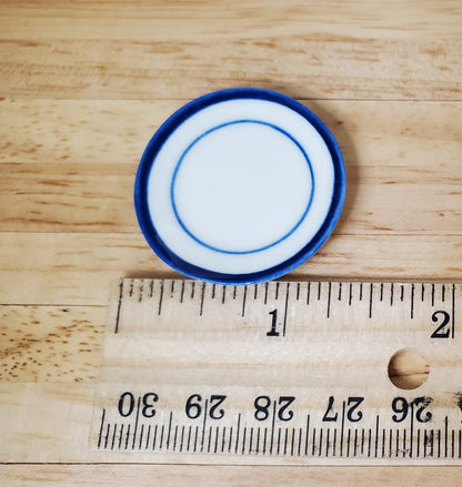 Dollhouse Round Blue & White Ceramic Platter x2 1:12 Scale Miniature